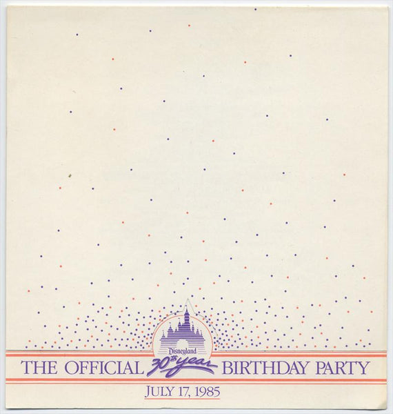Disneyland 30th Year Birthday Party Cast Member Invitation and Program, 1985