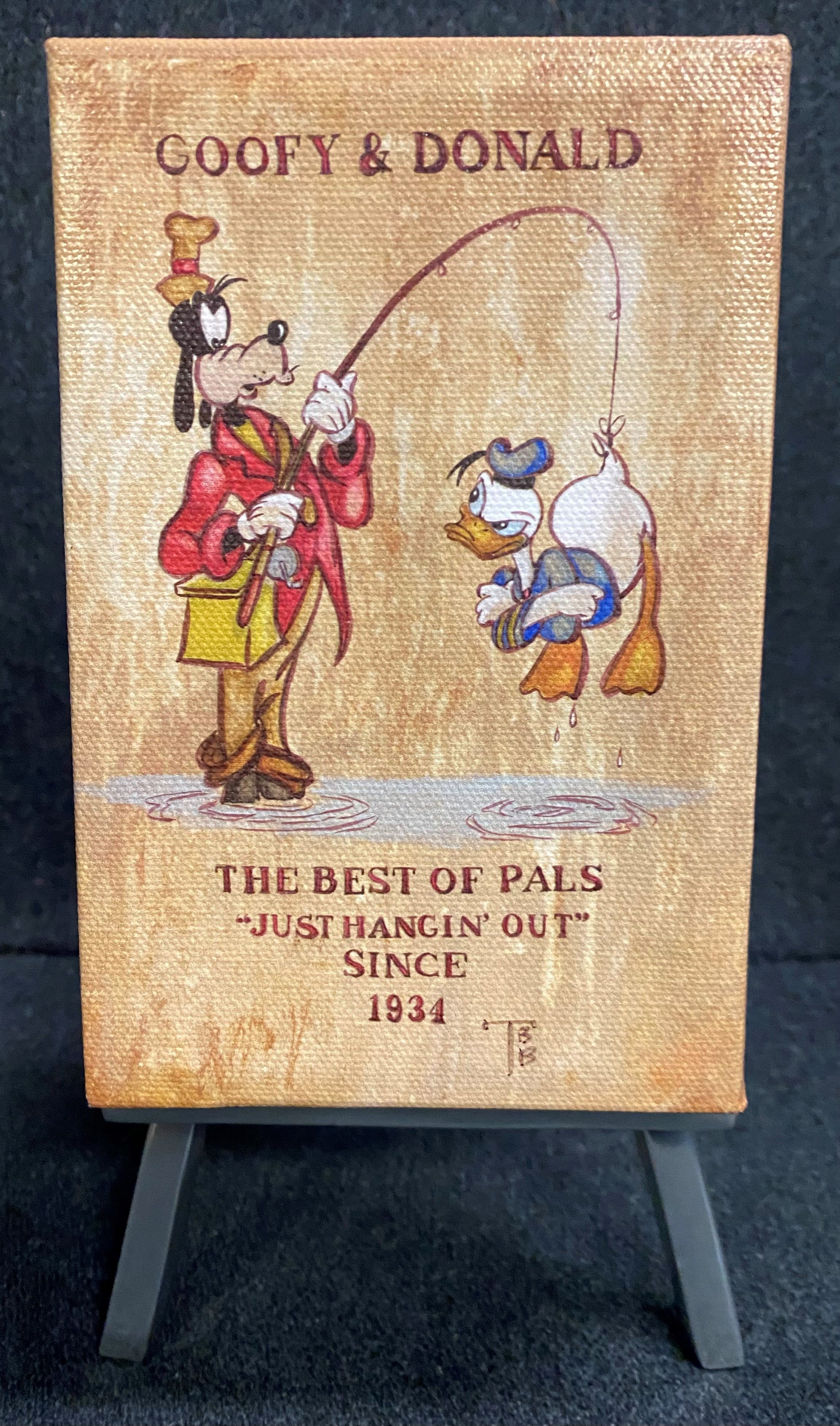 Just Hanging Out by Tricia Buchanan Benson Canvas + Easel Featuring Goofy and Donald
