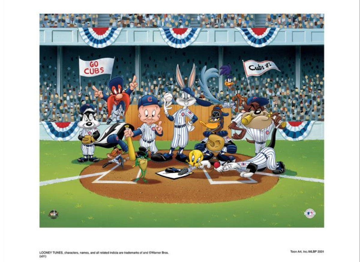 Line Up At The Plate Cubs - By Warner Bros. Studio - Collectible Lithograph on Paper