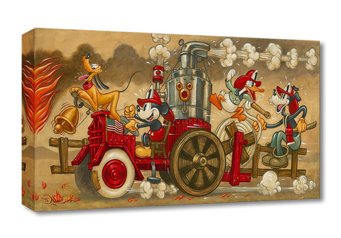 Mickey's Fire Brigade by Tim Rogerson featuring Mickey, Goofy, Donald. and Pluto