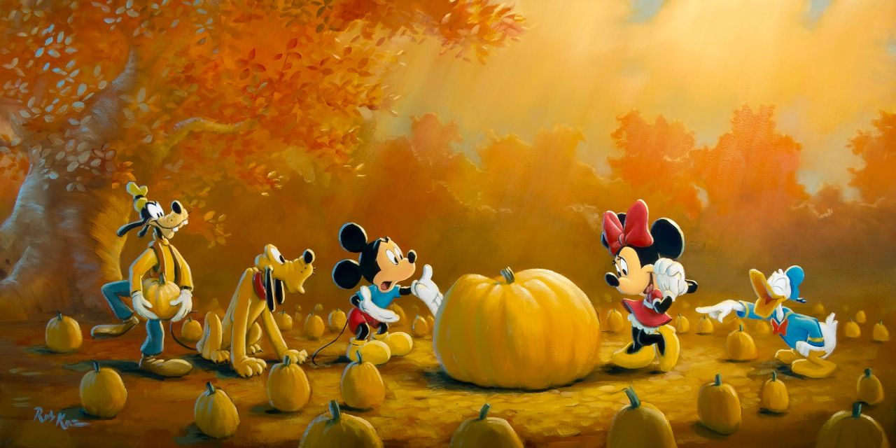 Picking the Perfect Pumpkin by Rob Kaz Limited Edition On Canvas featuring Mickey Mouse and Friends