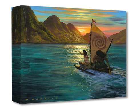 Sailing Into The Sun by Walfrido Garcia Featuring Moana and Maui