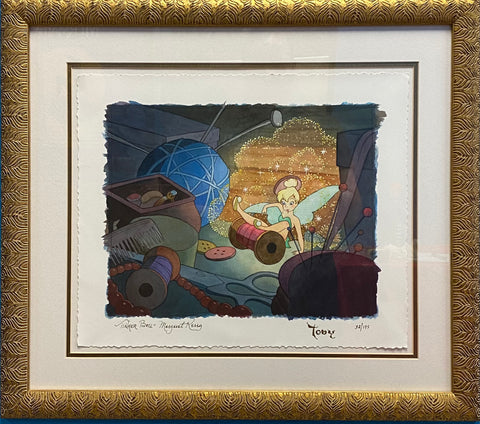 Cute as a Button FRAMED by Toby Bluth with Tinkerbell from Peter Pan