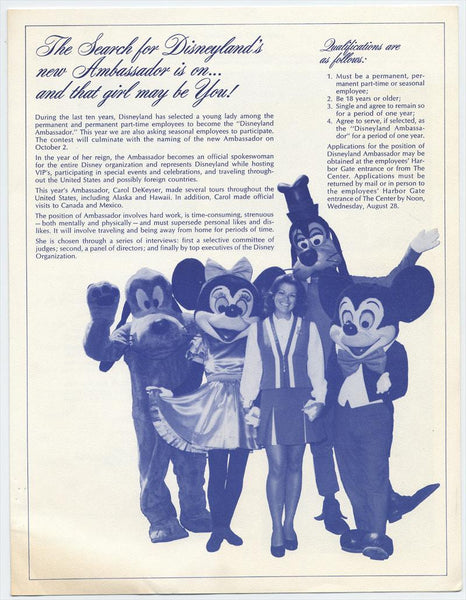 Disneyland Ambassador Applications + Flyer for America on Parade Years 1975 and 1976