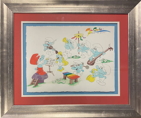 Smurf Orchestra - Original Drawing by Ron Campbell